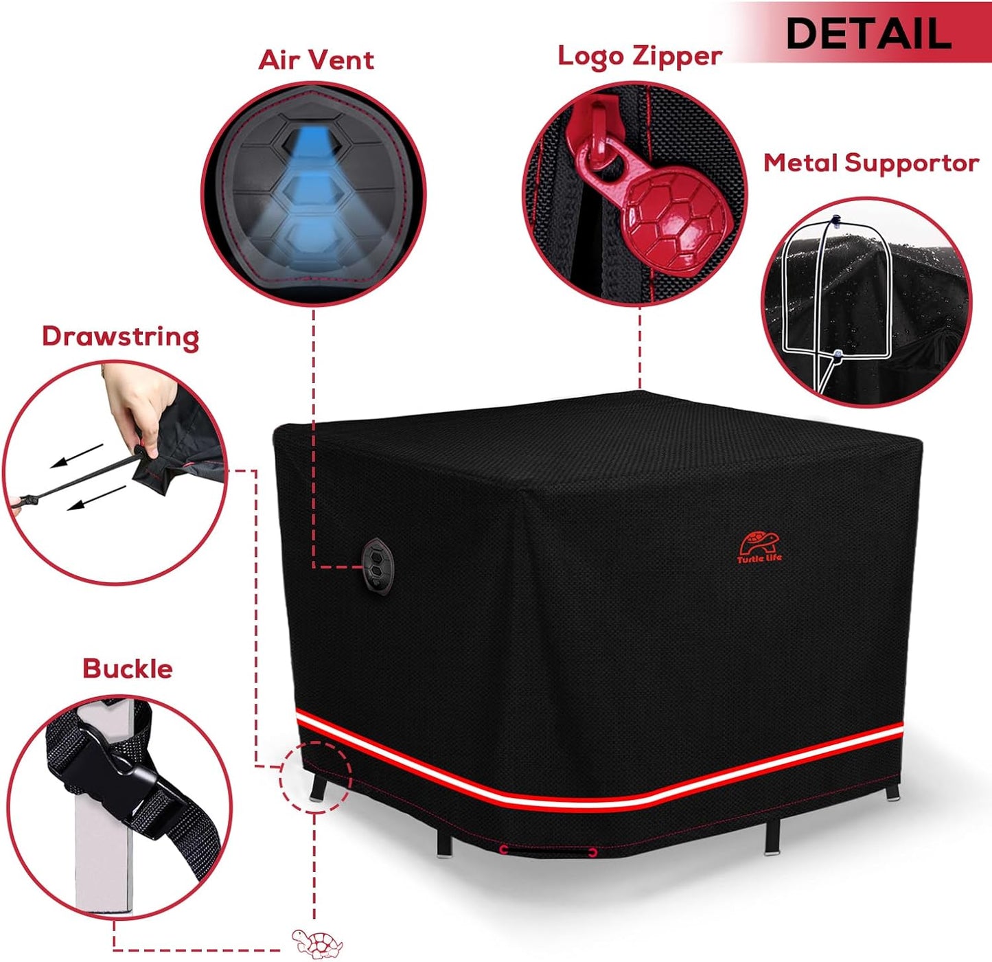 Turtle Life Heavy-Duty Waterproof Patio Furniture Cover - UV Resistant & Anti-Fading | Black, 56"L x 56"W x 29"H