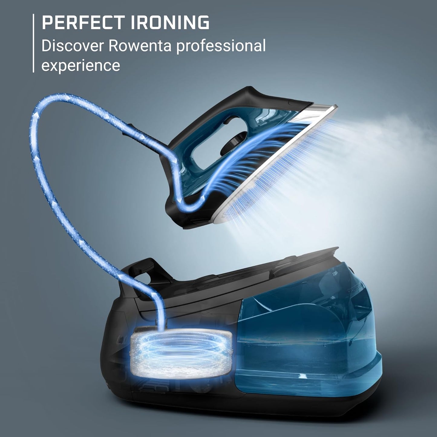 Rowenta Professional Iron Steamer - Fast Heat Up with 1.1L Removable Tank, Stainless Steel Soleplate, 1800 Watts, Blue