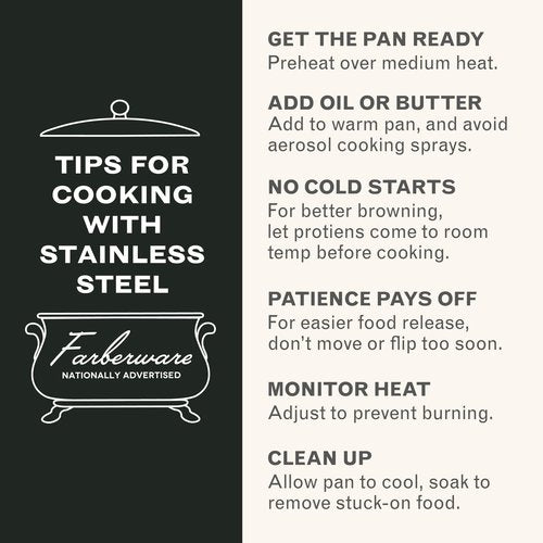 Farberware Classic Series Anniversary Edition Stainless Steel Sauté Pan and Lid with Helper Handle, Induction Suitable, 6 Quart Jumbo Cooker, Metal Utensil Safe - Stainless Steel