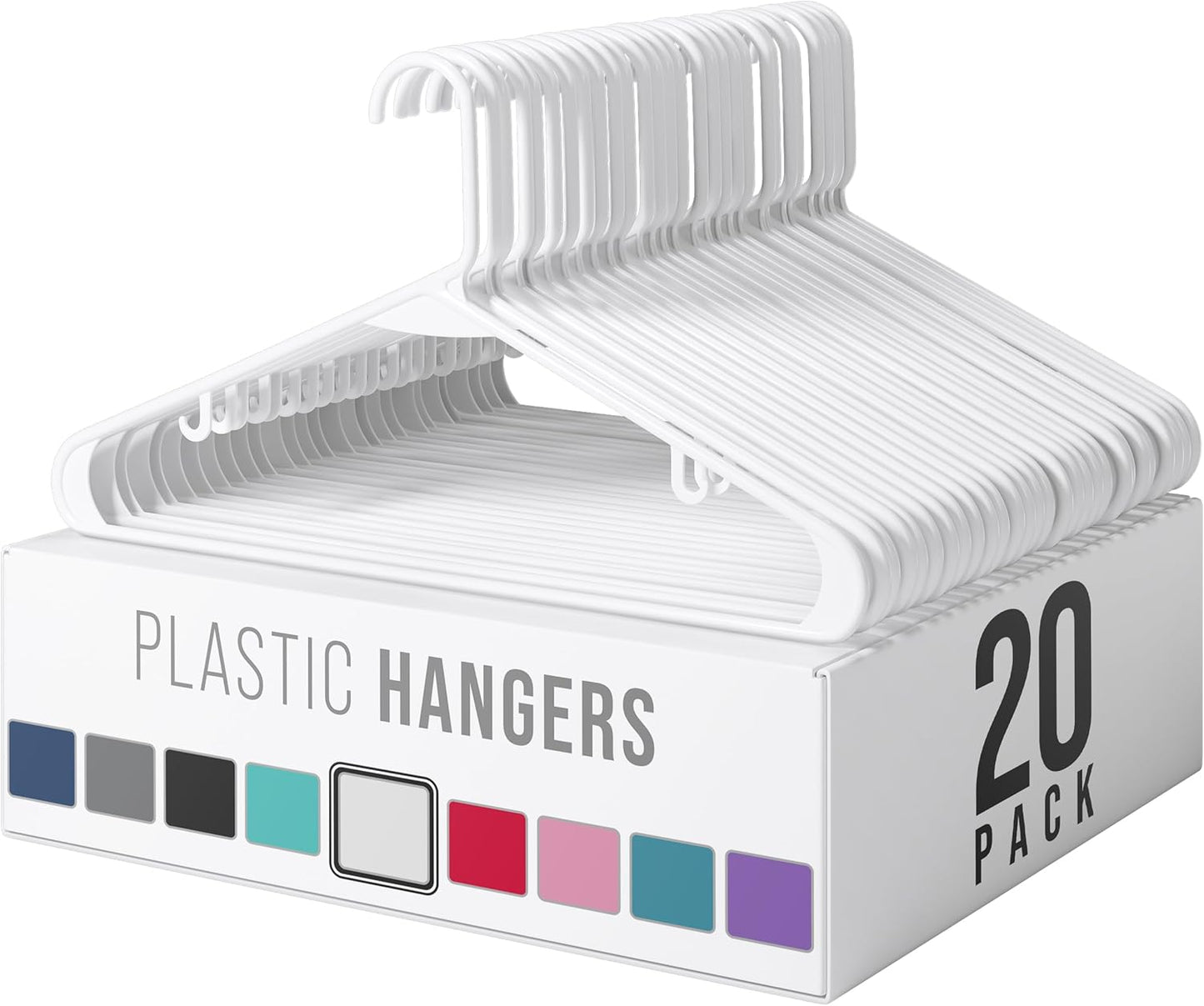 Skiennix Plastic Hangers 20 Pack - Space-Saving Clothes Hangers for Closet Organization - White
