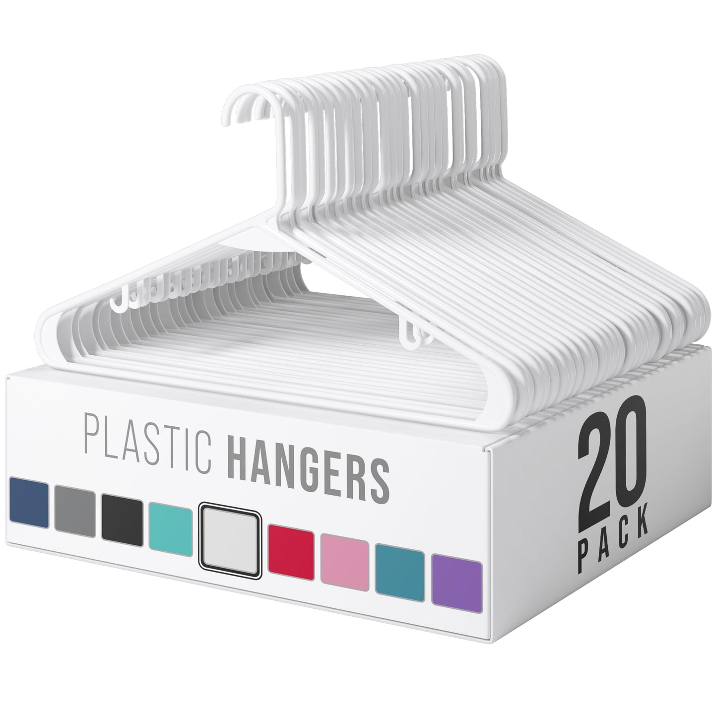 Plastic Hangers 20 Pack White - Clothes Hangers - Makes The Perfect Coat Hanger and General Space Saving Clothes Hangers for Closet - Percheros Ganchos para Colgar Ropa Hangars