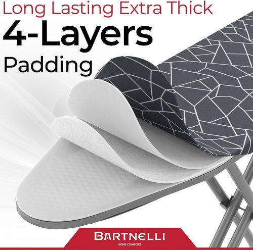 Bartnelli Compact Ironing Board - Space-Saving 13x43 Steel Design | Adjustable Height & Bonus Hanger