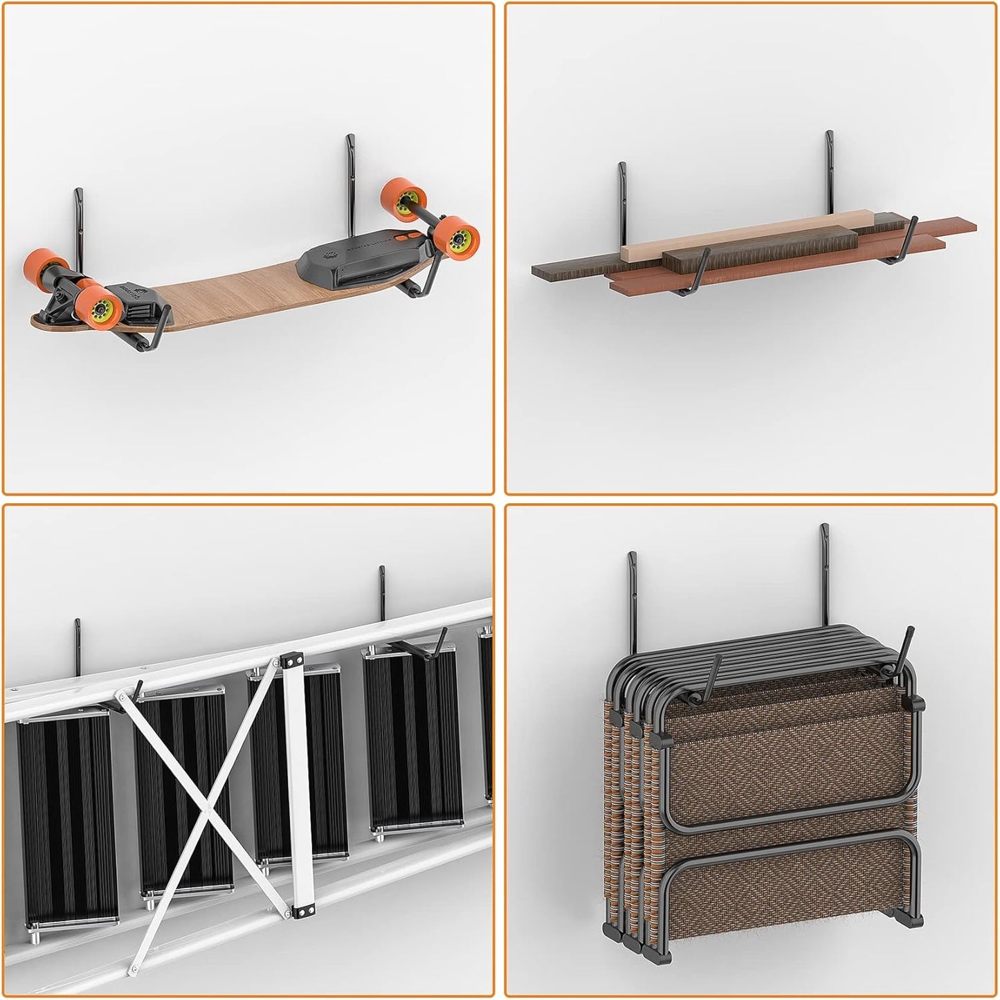 WALMANN Kayak Storage Rack - Wall Mount Hooks for Canoe, Surfboard, Skis & Paddle Board | Garage Utility Solution