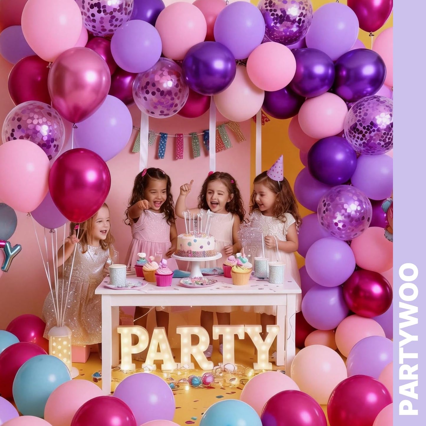 PartyWoo Pink and Purple Balloons 66pcs 12 Inch Baby Pastel Light Metallic Pink Light Purple Lavender Lilac Confetti Balloons for Baby Shower Princess Butterfly Birthday Party Decorations