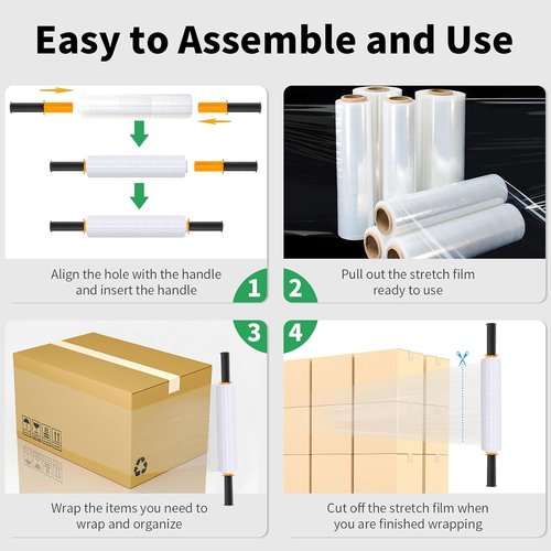 HERKKA Stretch Film - Industrial Strength Moving Wrap with Handles - 15" x 1000 Feet, 3 Pack, 60 Gauge