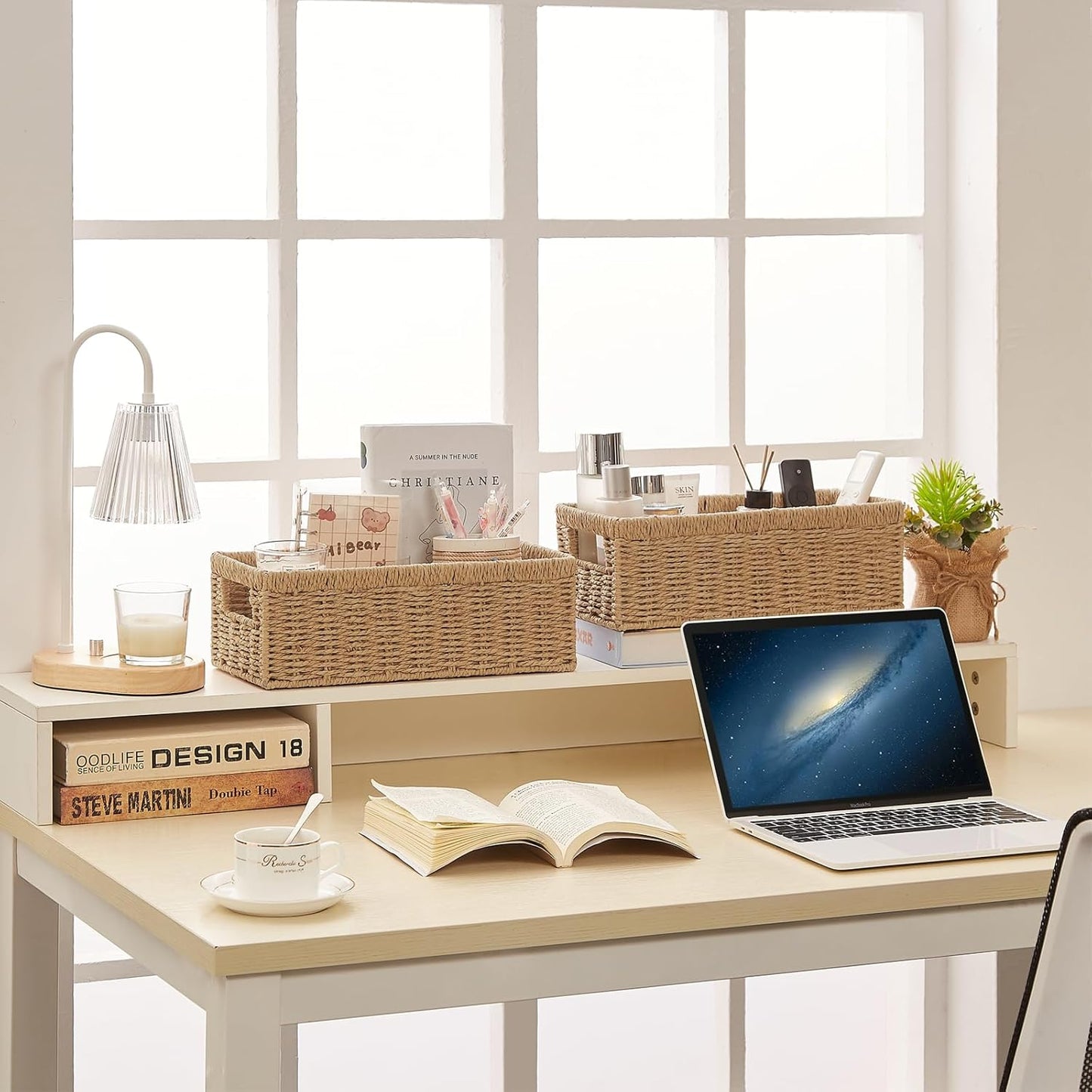 Vagusicc Wicker Storage Baskets - Natural Paper Rope Baskets with Handles for Organizing | 2-Pack