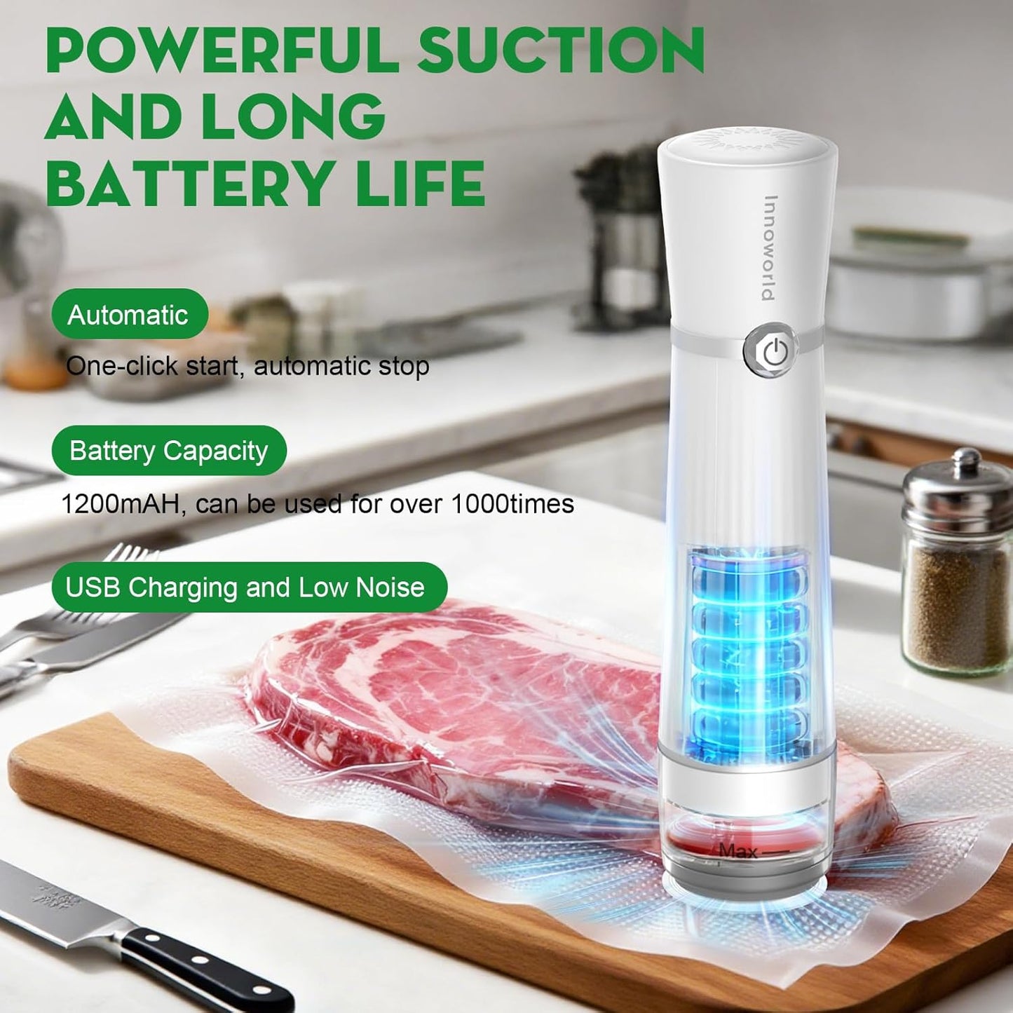 Skiennix 3-in-1 Vacuum Sealer - Compact Handheld Food Saver with 14 Reusable Bags | Versatile for Jars & Bottles