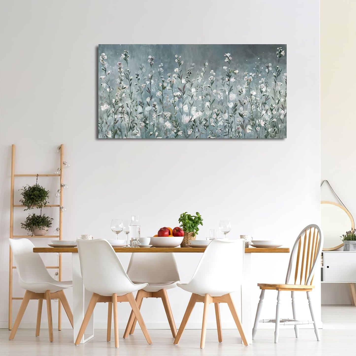 NINEASO Abstract Flower Wall Art - Elegant Translucent White Wildflowers | 20" x 40" Botanical Decor for Living Room & Office