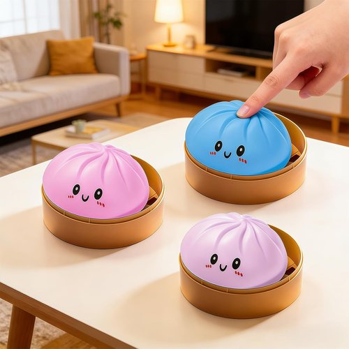 Dumpling Squeeze Toy - Colorful Stress Relief Fidget Ball | Fun Pink Dough Ball for Parties