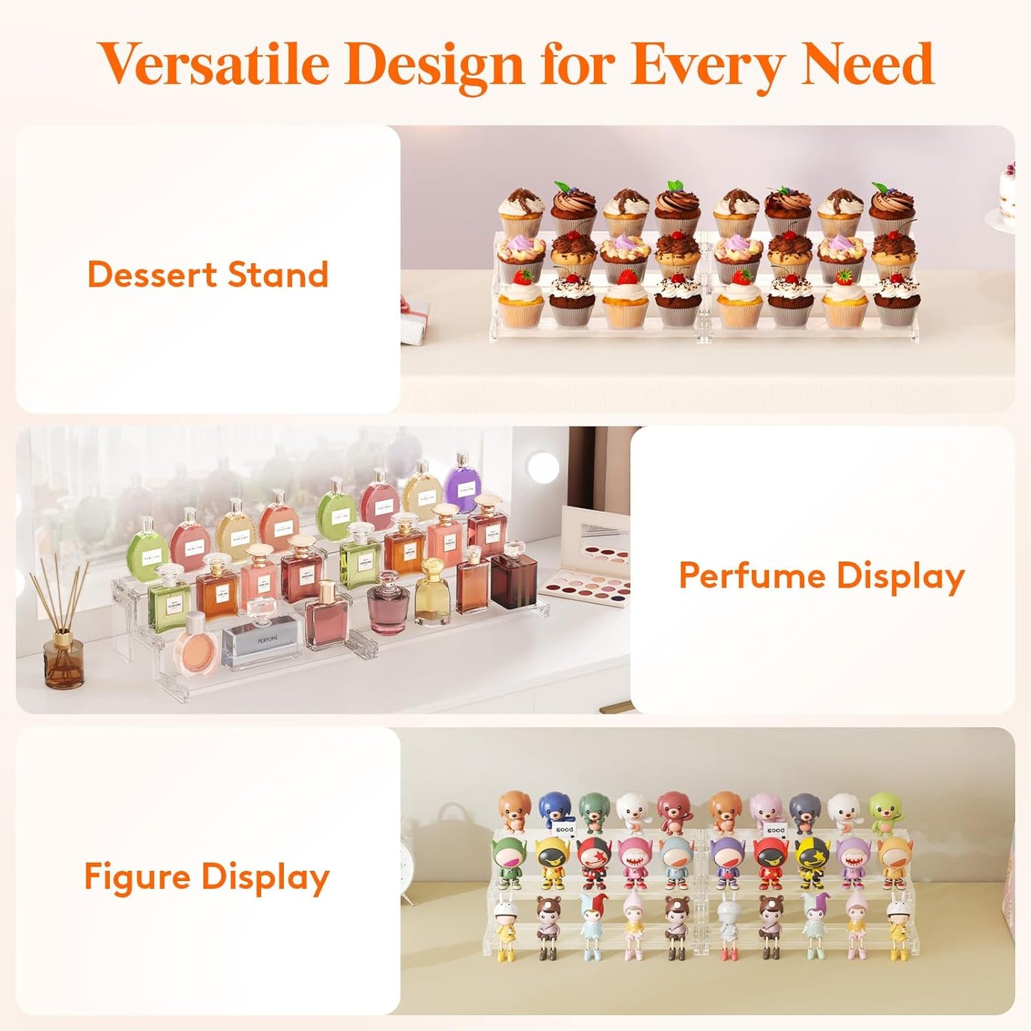 Lifewit Cupcake Stand, Perfume Cologne Organizer, Tool-Free Assembly, Display Riser, Spice Rack, Figurine Holder, Makeup Storage, Room Decor, Party Decorations, Clear, 12″ 3 Tier, 1 Pcs
