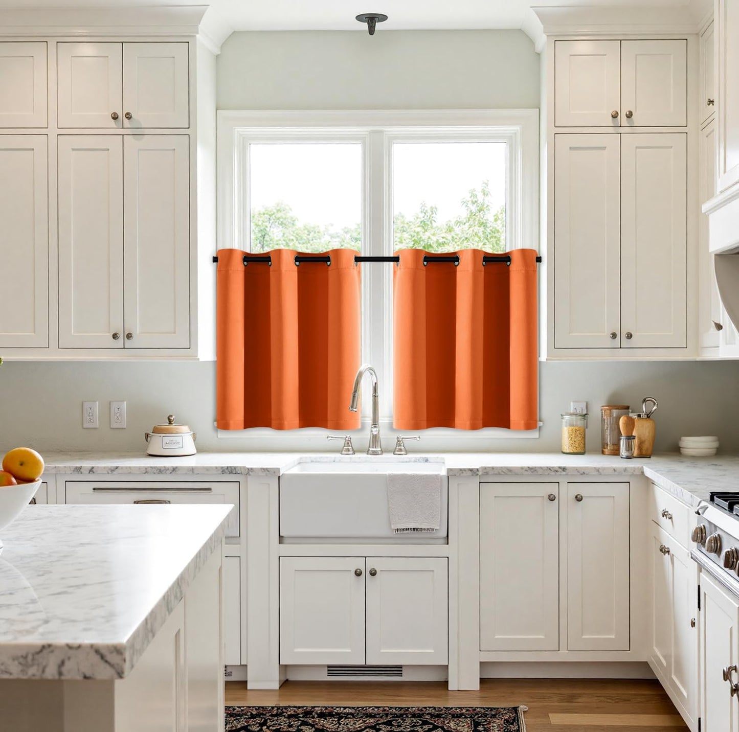 MIULEE Short Orange Blackout Curtains - Thermal Insulated Grommet Drapes for Kitchen & Bathroom | 40" x 36" (2 Panels)