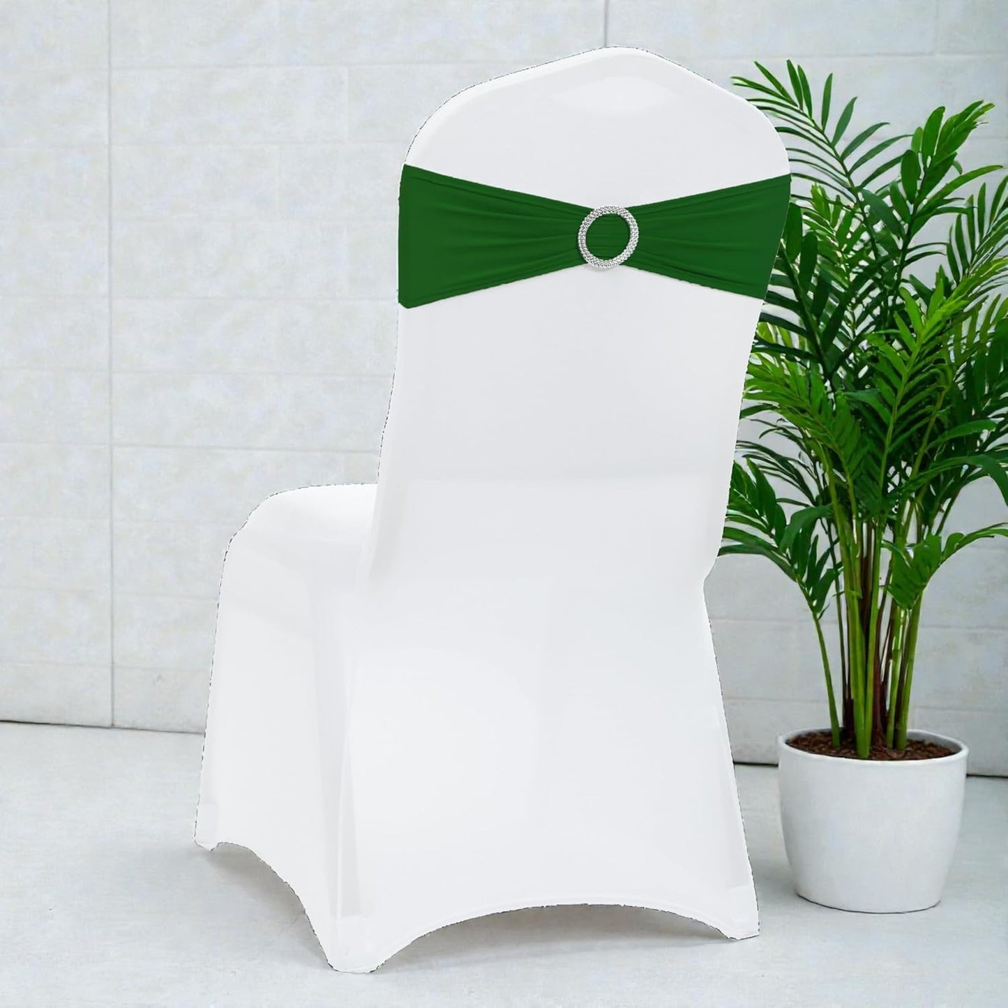 MDS Spandex Chair Sashes - Premium Stretch Covers with Buckle Slider for Weddings & Events | Pack of 10 - Green