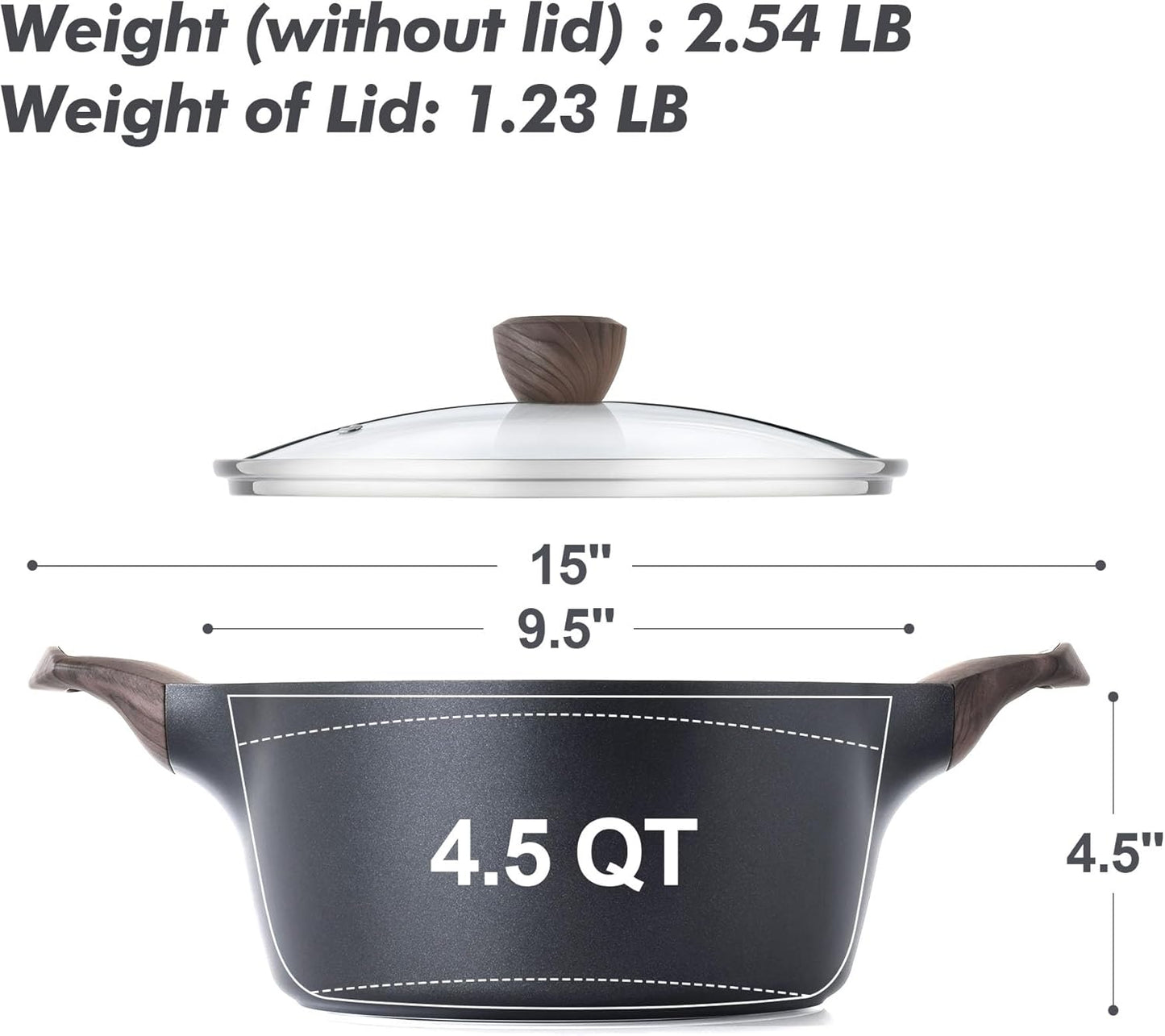 SENSARTE Nonstick Stock Pot - Versatile 2.6/4.5/6.6/8.5 QT Casserole for Healthy Cooking | Induction Compatible, Black