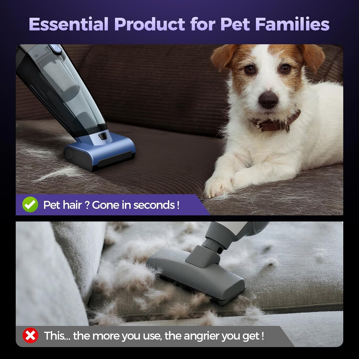 Skiennix Cordless Pet Hair Handheld Vacuum - 20000PA High Power with Motorized Brush & LED Light, Blue