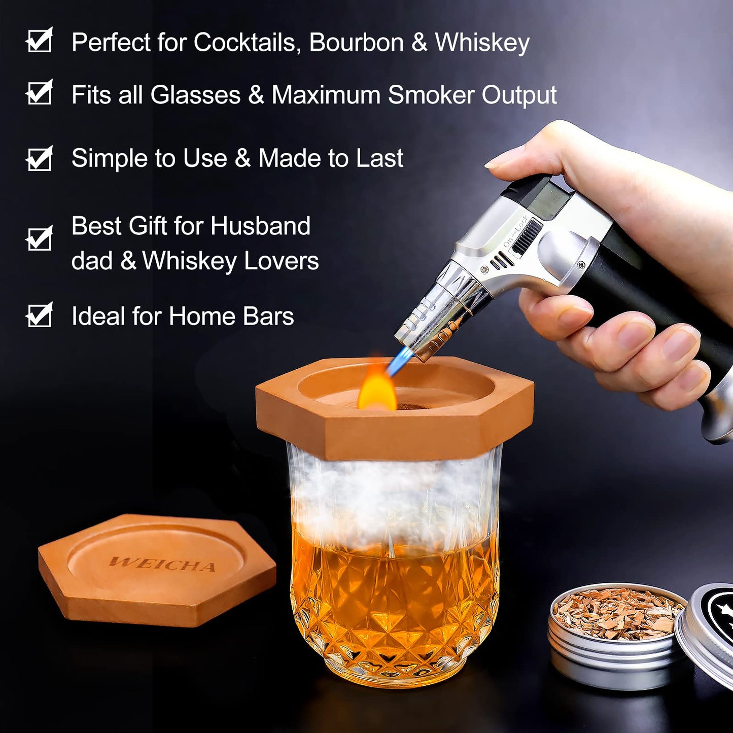 WEICHA Bourbon Whiskey Gifts for Men Dad - Cocktail Smoker Kit with Torch, Birthday Anniversary Unique Gifts for Father Boyfriend Husband Grandpa, Smoked Bourbon Kit, Mens Gifts Ideas