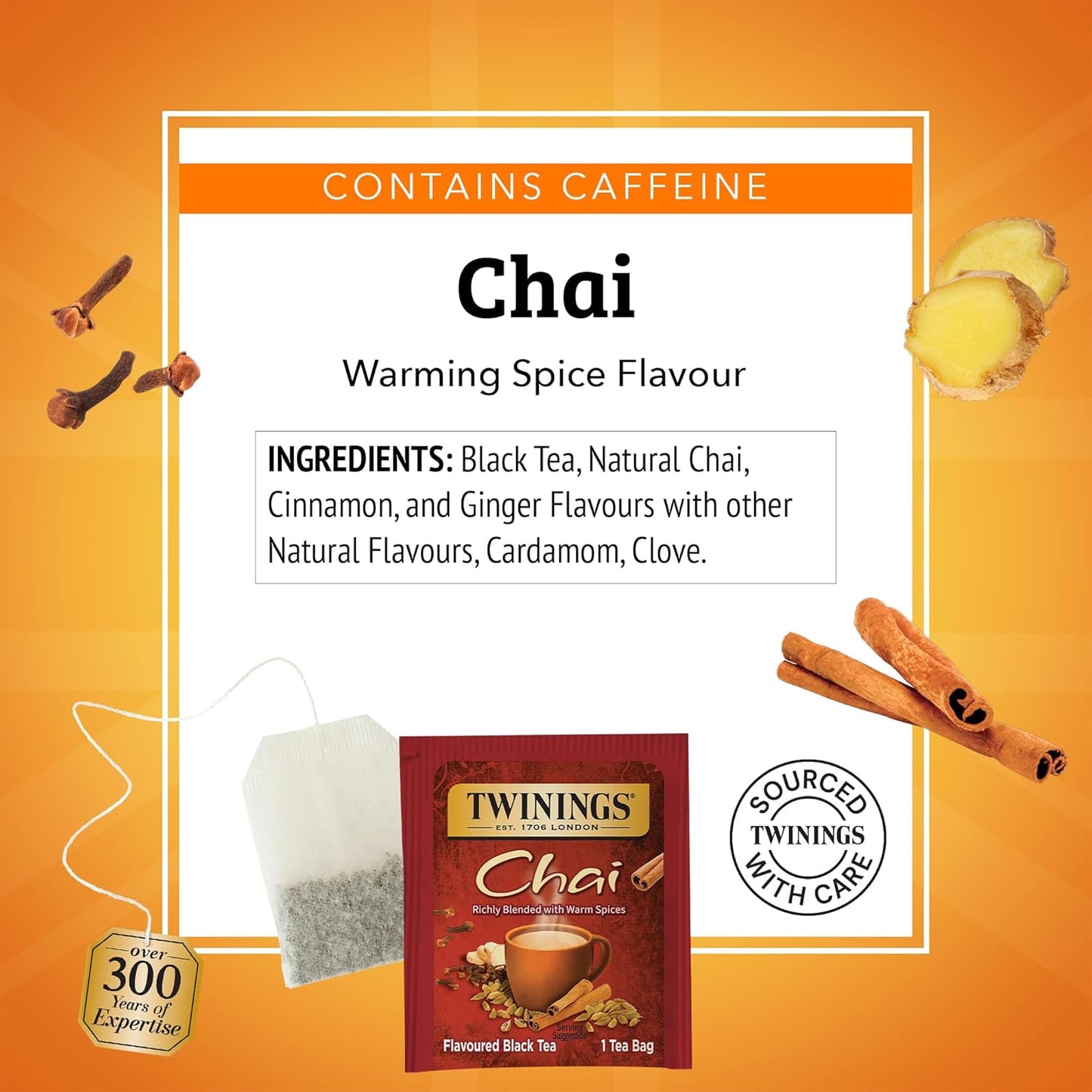 Twinings Chai Black Tea - Individually Wrapped Bags, 50 Count | Sweet & Savory Spices, Caffeinated