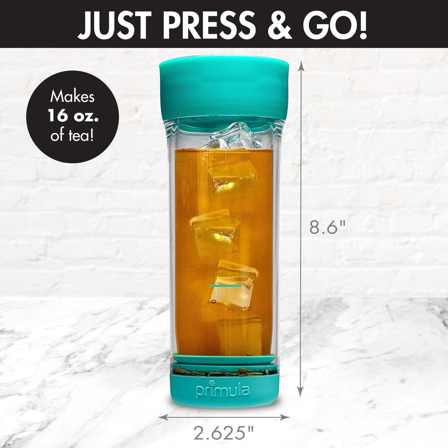 Primula Press & Go Iced Tea Brew Tumbler 16 oz, Teal