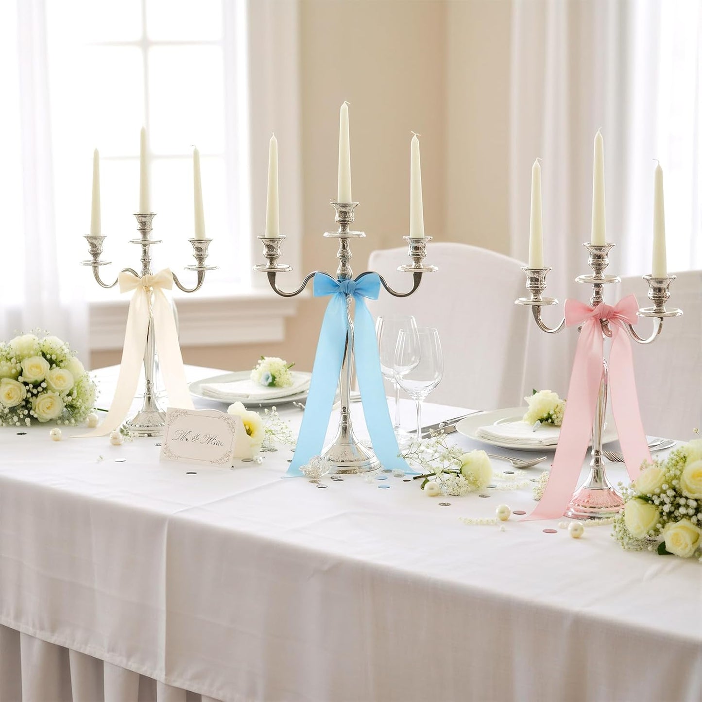 Maquita Christmas Candlestick Bows - 48 Pcs Large Self-Adhesive Decorations | 13 x 3.7 Inch, 4 Colors