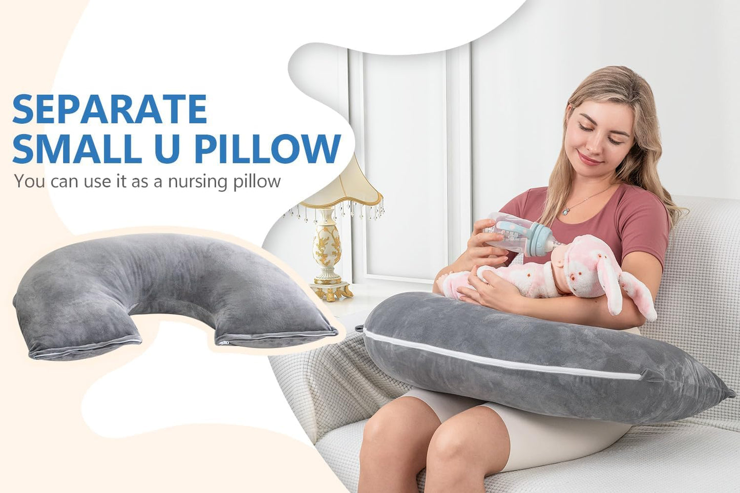 INSEN Pregnancy Pillows, Detachable Body Pillow for Sleeping, Nurse & Relax, Multi-Use Pregnancy Pillows for Pregnant Women, Grey