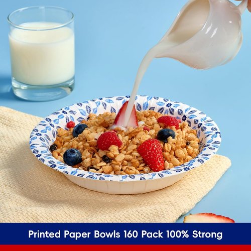JOLLY CHEF 20 oz Heavy Duty Paper Bowls - 160 Count Soak Proof Disposable Dinnerware
