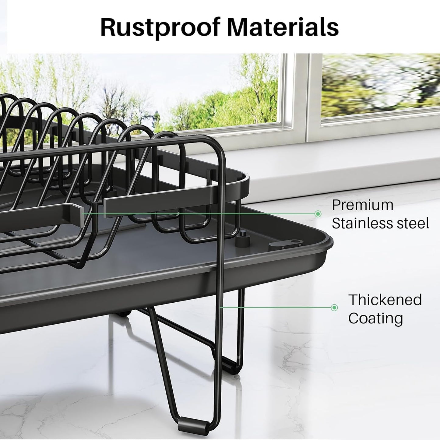 SNTD Dish Drying Rack - Expandable Stainless Steel Dish Drainer with Cutlery Holder | Large Black Design