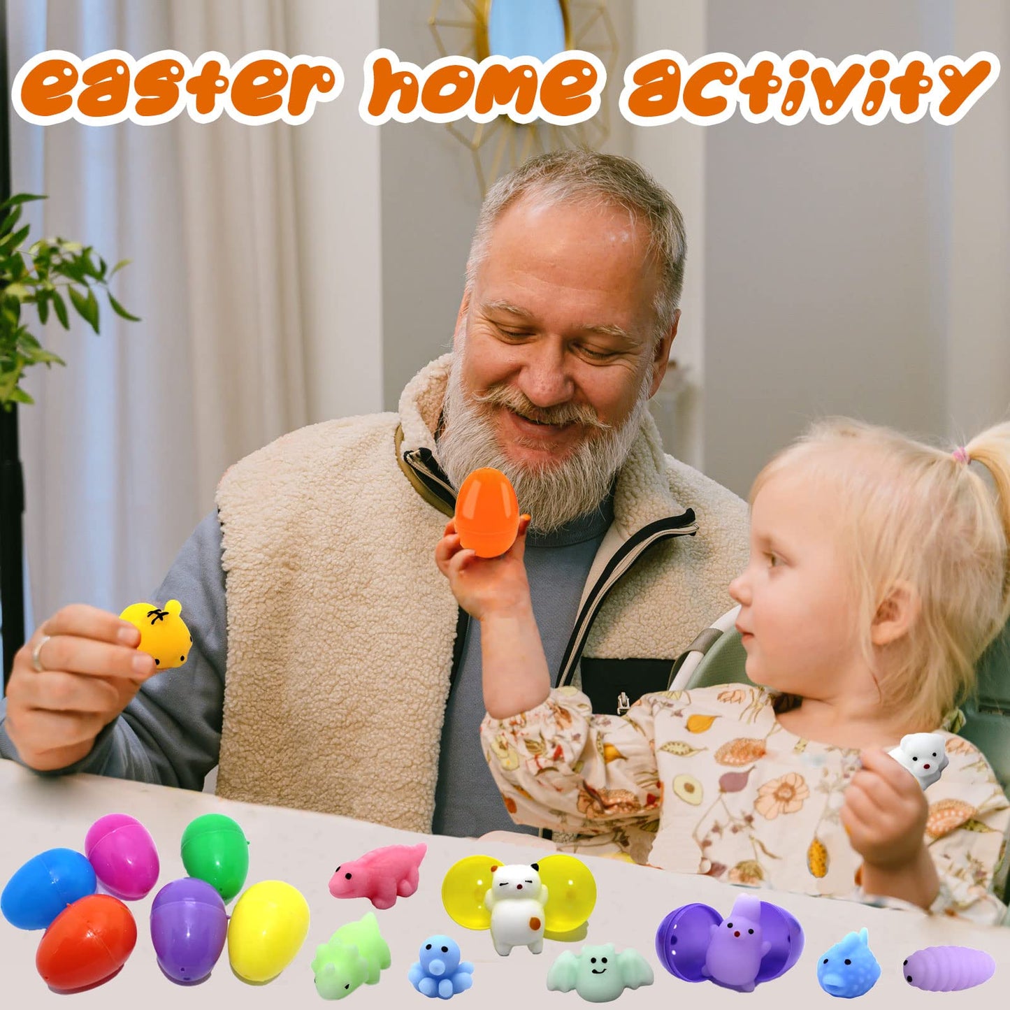 24 PCS Plastic Easter Eggs Filled with 24 PCS Mochi Squishy Toys for Kids, Perfect for Easter Egg Hunt Game, Easter Basket Fillers, Easter Party Favor Supplies