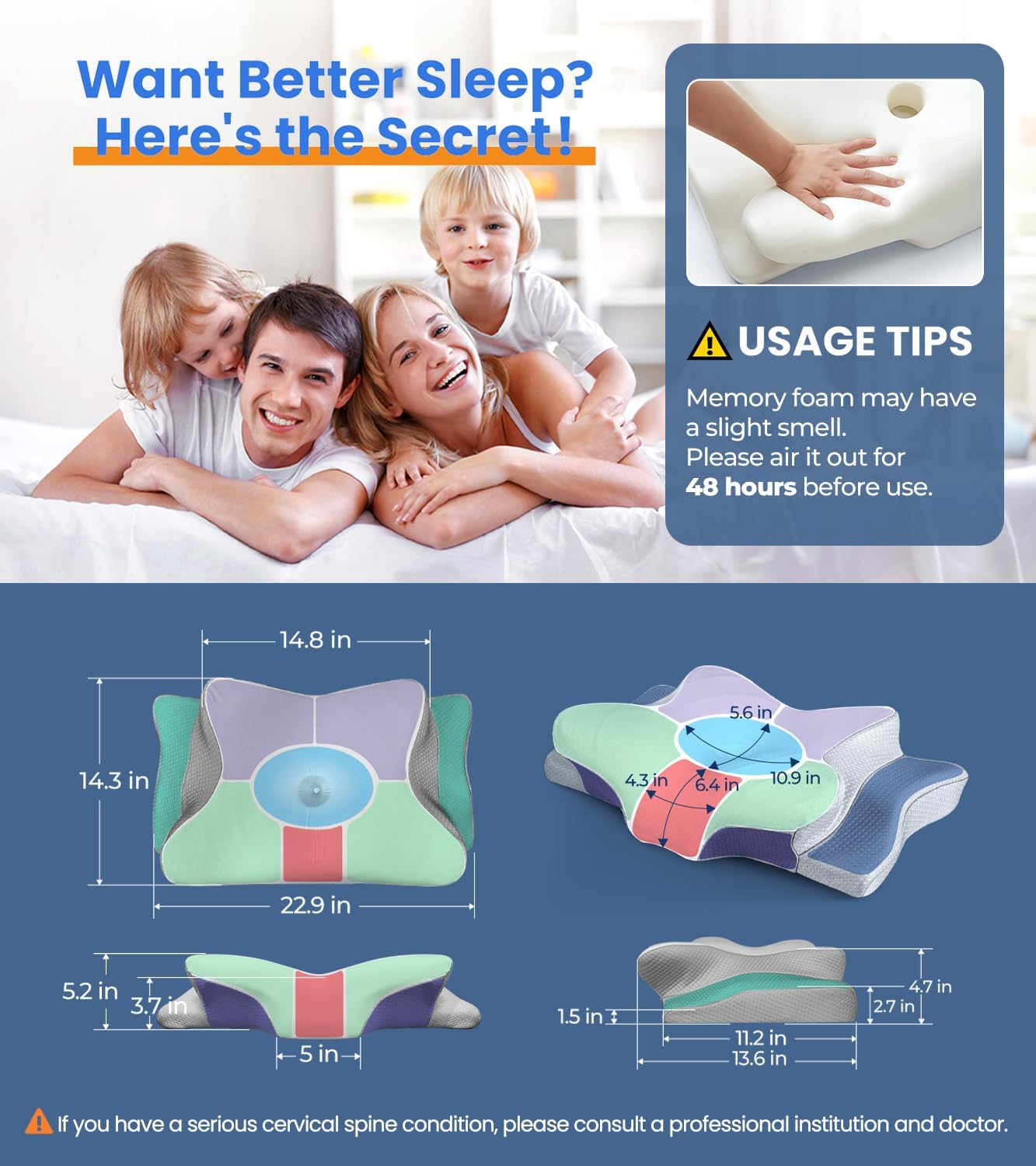 Ultra Cooling Pillow by Ultra Pain Relief - Adjustable Ergonomic Neck Support Memory Foam | Odorless Contour Design