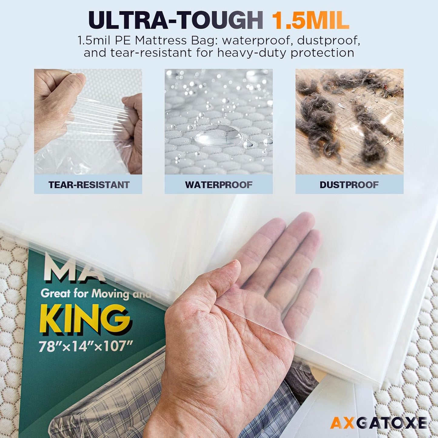 Plastic Mattress Bag - Waterproof Mattress Protector for Moving Supplies | King Size (1.5MIL)