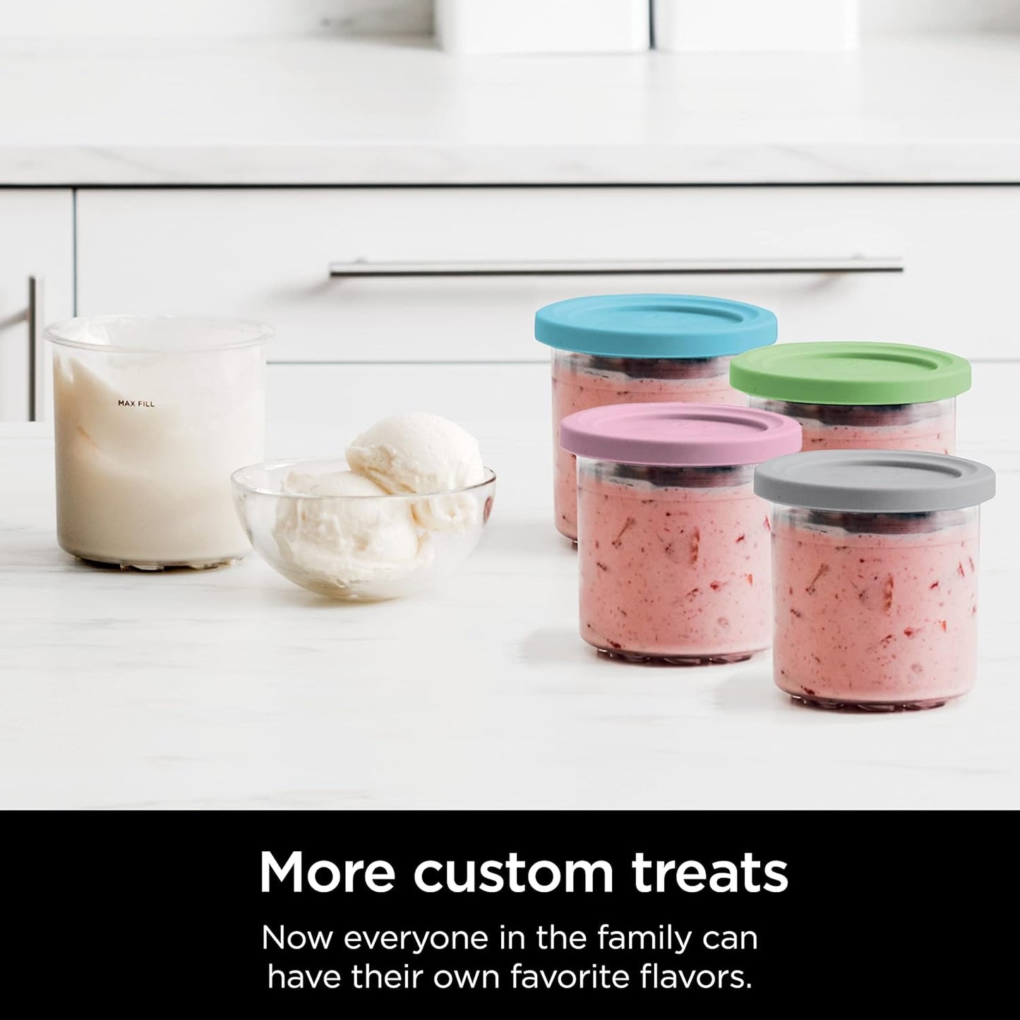 Ninja® CREAMi® Original Pints 4-Pack - BPA-Free, Dishwasher Safe, 1 Pint Each in Clear, Grey, Lime & Pink