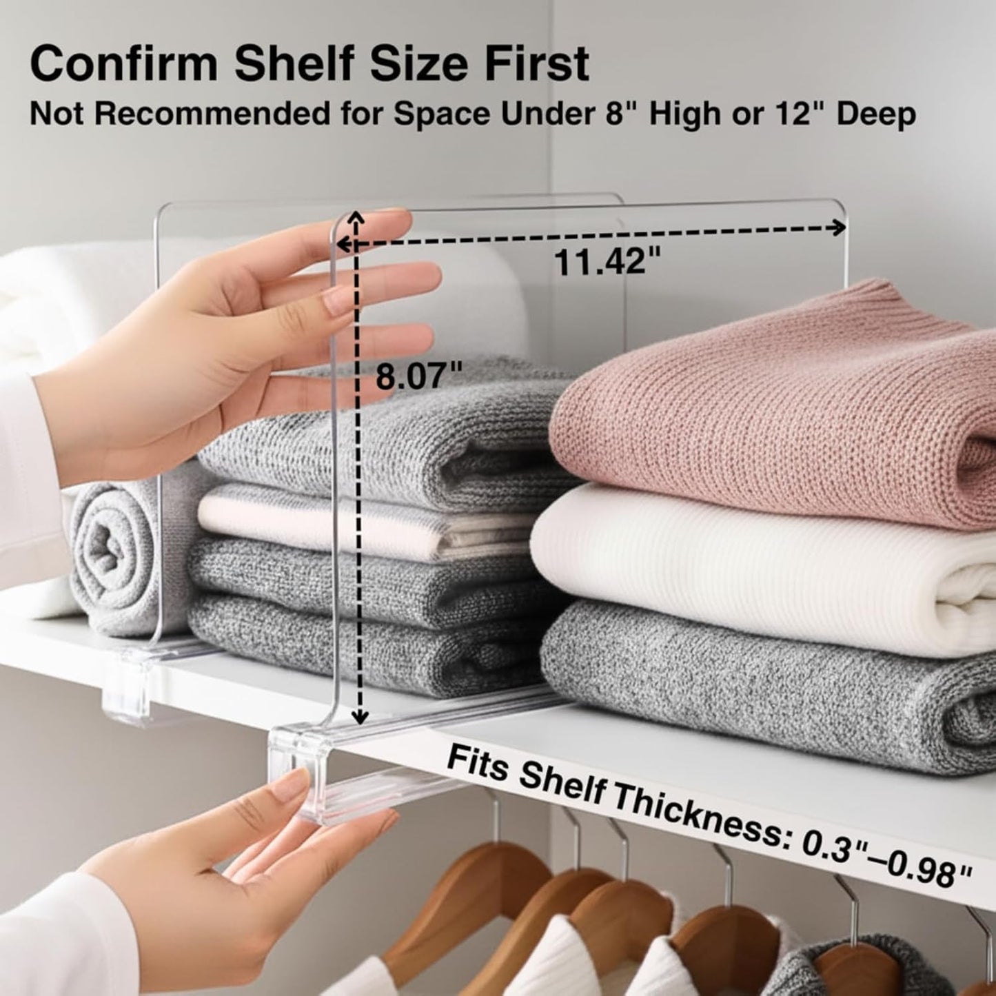 SortNStore Shelf Dividers - Acrylic Purse Organizer for Closet | 16-Pack Handbag & Clothing Storage