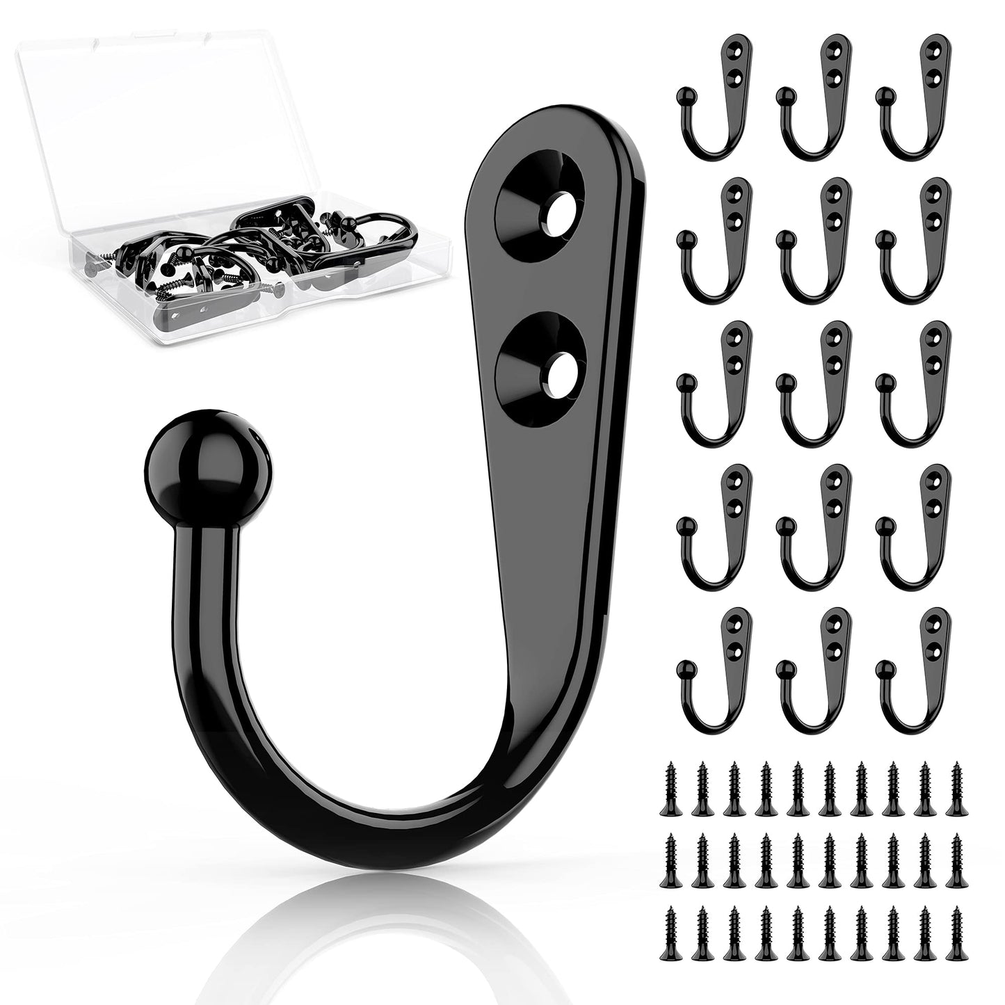 ZAYBOD 15Pcs Black Wall Mounted Coat Hooks,Hanger Hook with 30 Pieces Screws for HangingHat, Towel, Key, Robe, Coats, Scarf, Bag, Cap,Coffee Cup, Mugs