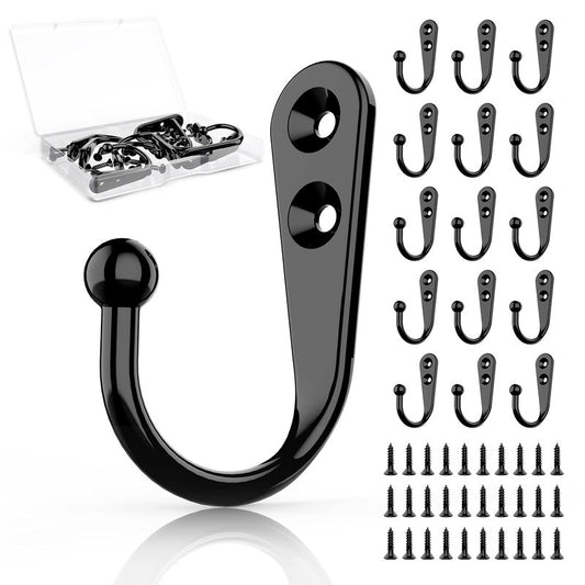 ZAYBOD 15Pcs Black Wall Mounted Coat Hooks,Hanger Hook with 30 Pieces Screws for HangingHat, Towel, Key, Robe, Coats, Scarf, Bag, Cap,Coffee Cup, Mugs