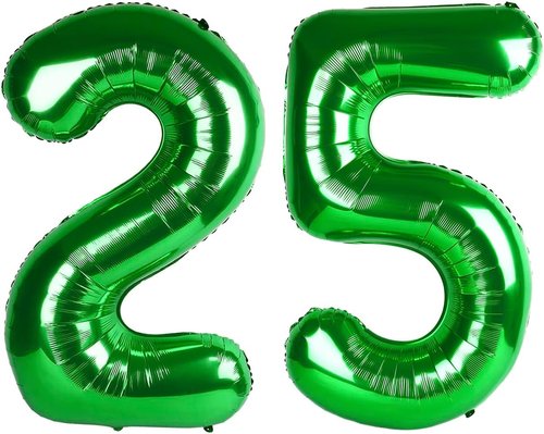 Happy 25th Birthday Decorations | 40-Inch Dark Green Foil Balloon Numbers for Women - Perfect for Parties & Anniversaries