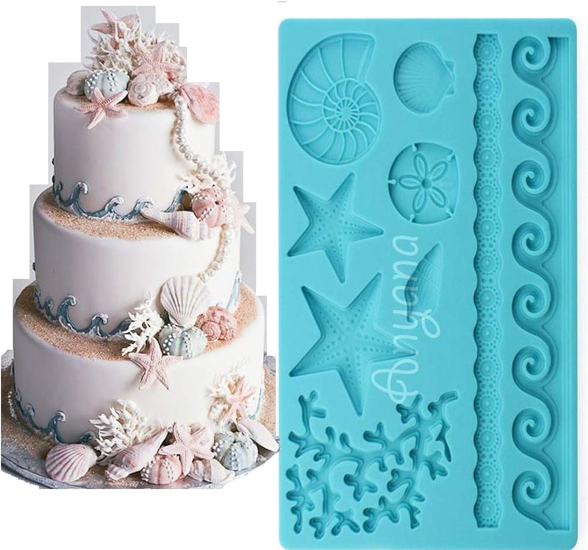 Silicone Sea Shell & Starfish Fondant Mold - Non-Stick Cake & Candy Decorating Tool