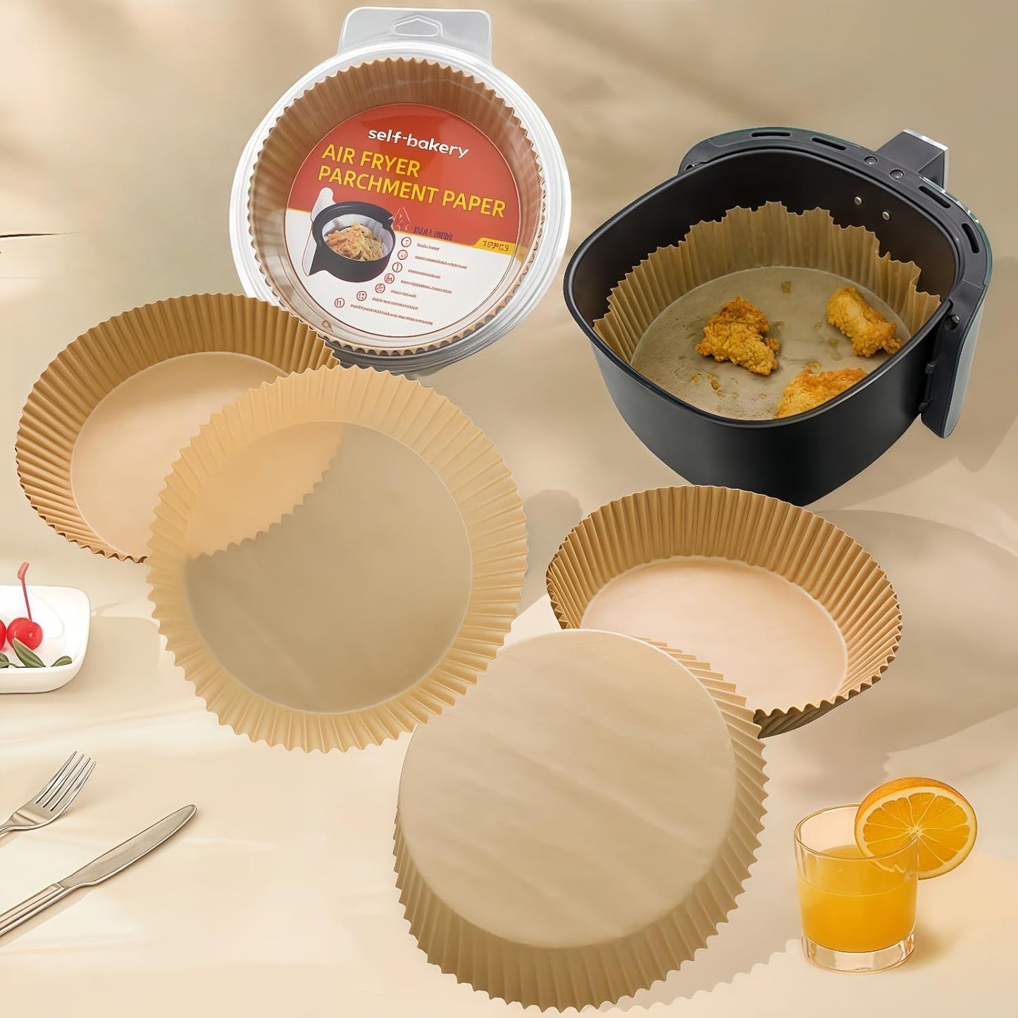 Round Air Fryer Liners 100 Pcs - 8-Inch Disposable Non-Stick Parchment Paper for Easy Cleanup | Oil & Waterproof