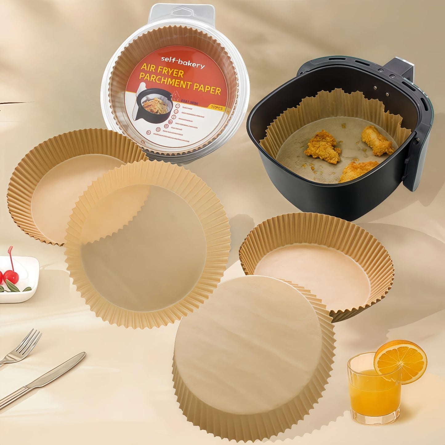 Round Air Fryer Liners 100Pcs 8-Inch – Disposable Non-Stick Parchment Paper Sheets, Oil Proof & Waterproof Baking Liners for 4-8 QT Air Fryer Baskets – Easy Cleanup