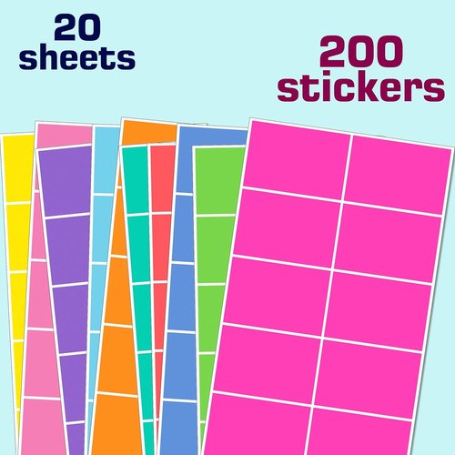Colored Labels Stickers - 3" x 2" Large Adhesive Moving Labels in 10 Vibrant Colors | 200 Pack