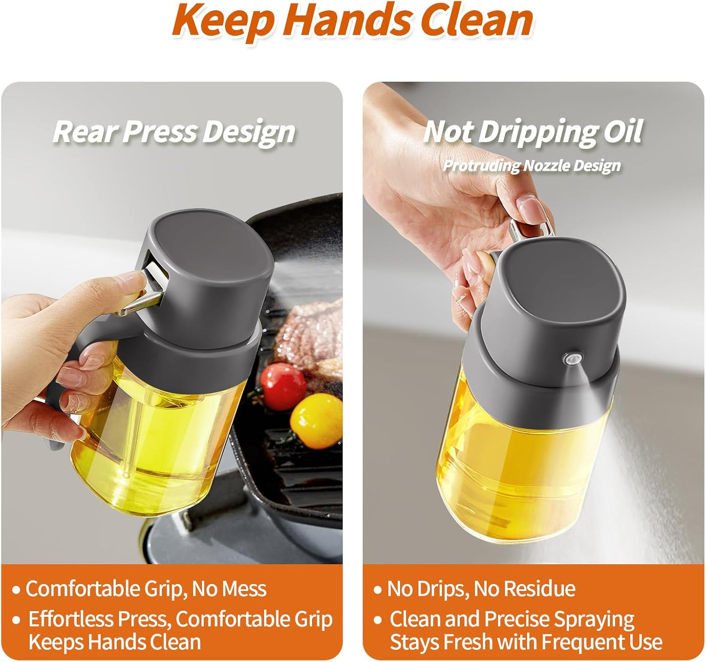 YARRAMATE Mini Oil Sprayer - 6.8 OZ Food-Grade Olive Oil Spray Bottle for Cooking | Portable Gray Mister