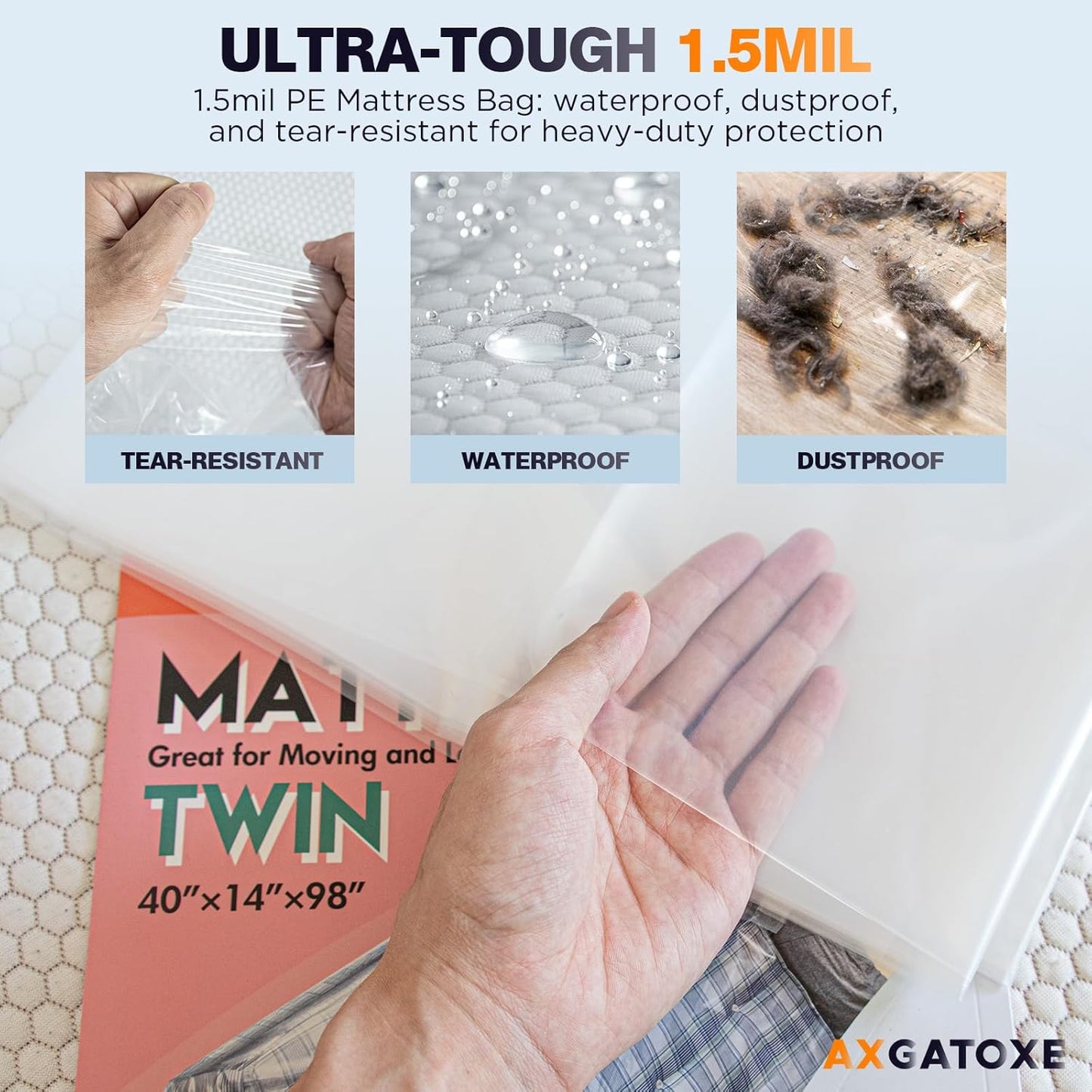 Plastic Mattress Bag - Waterproof Mattress Protector for Moving | Twin Size (1.5MIL)