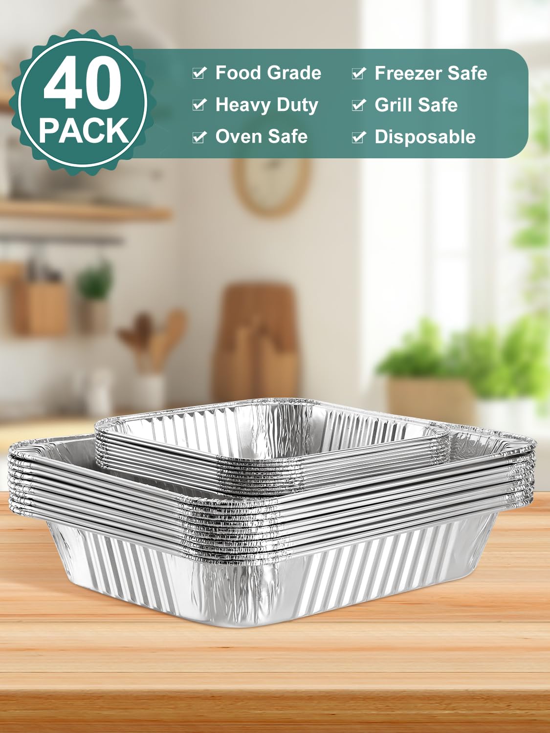 NEEBAKE 40 Pack Disposable Aluminum Foil Pans Assorted Sizes - 20 Large 10.25x12 Half Size Aluminum Pans & 20 Small 8x8 Tin Foil Baking Pans, Tin Trays Containers for Meal Prep, Food Cooking, Roasting
