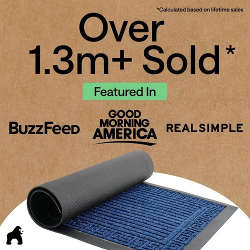 GORILLA GRIP Waterproof All-Season WeatherMAX Doormat - 35x23 Natural Rubber, Stain & Fade Resistant, Easy Clean, Navy Greek Keys