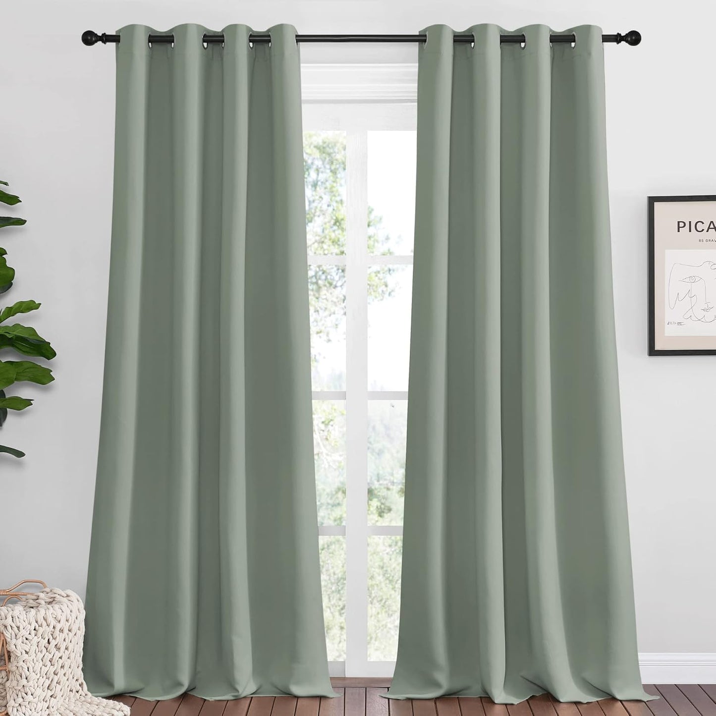 NICETOWN Greyish Green Blackout Curtains - 120" Long | Sound Reducing & Heat Blocking, 55" Wide, 2 Panels
