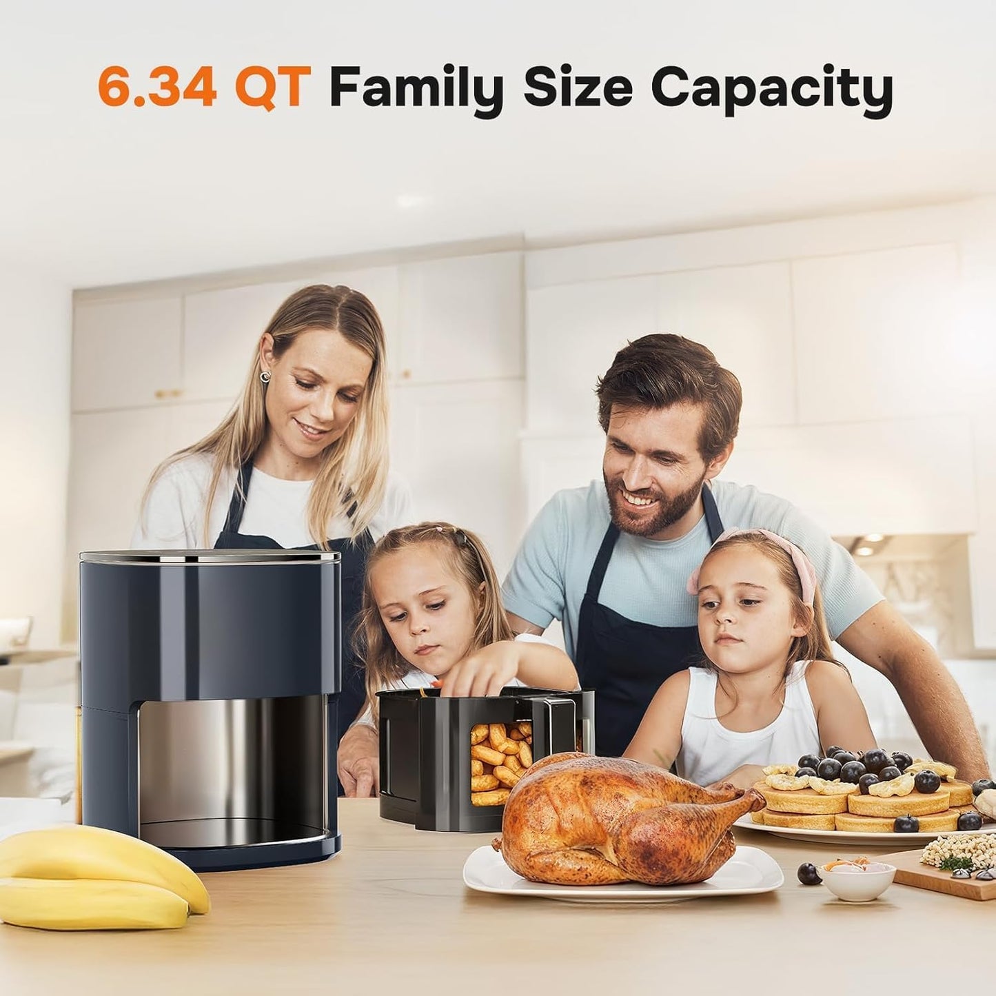 Simple Deluxe 12-in-1 Air Fryer - 6.34 Qt Digital Preset with Visible Window & Nonstick Basket | 1700W