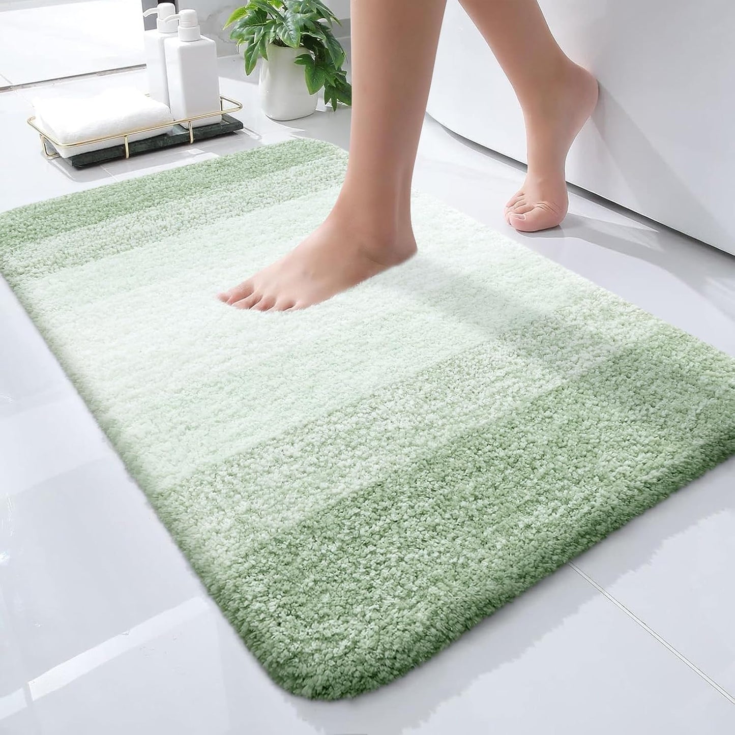 OLANLY Bathroom Rugs - Extra Soft Microfiber Mat with Rubber Backing | Quick Dry, Machine Washable, 24x16, Sage Green