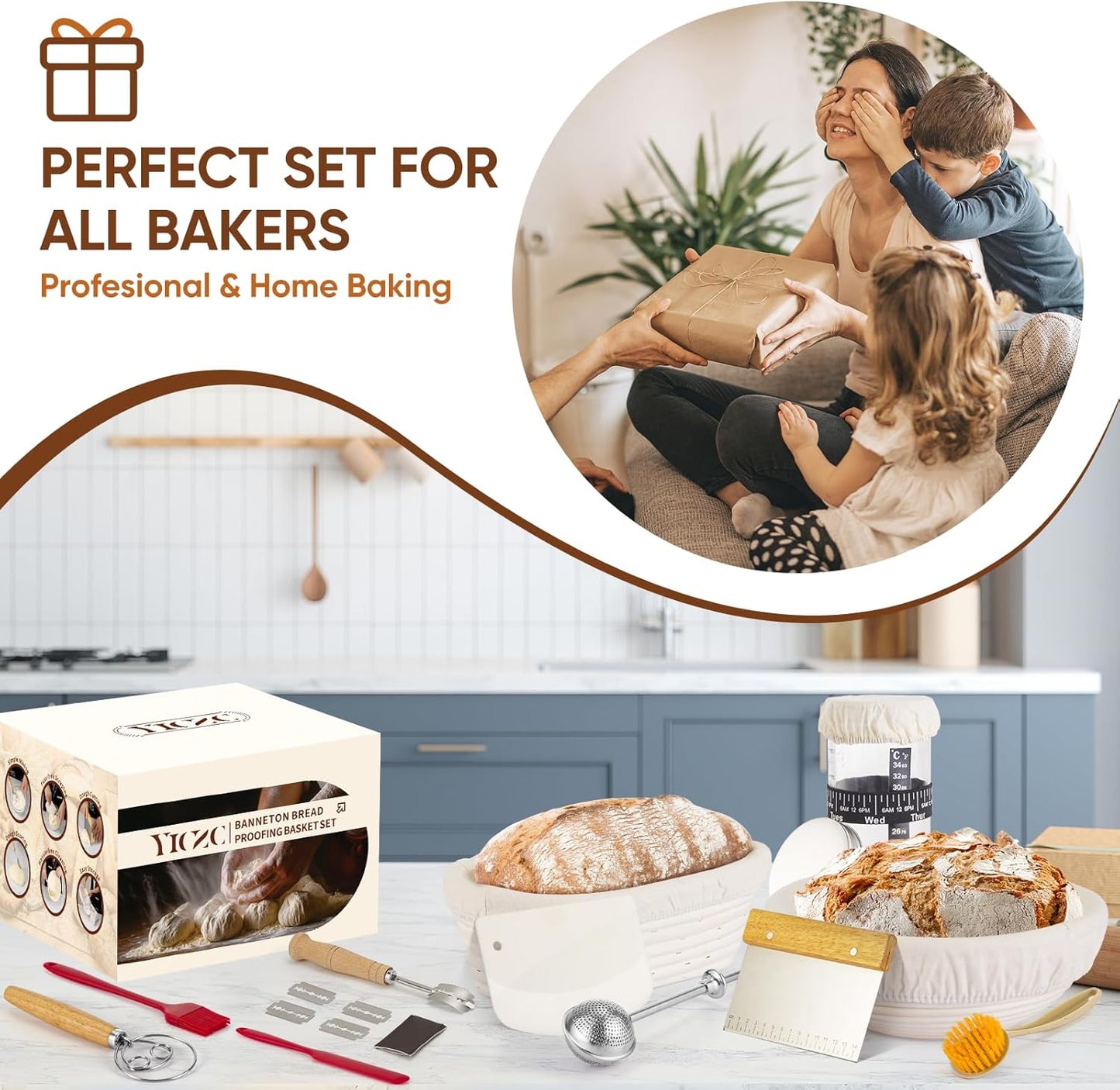 Round & Oval Bread Proofing Basket Set by [Brand Name] - Perfect for Artisan Sourdough Baking | 9" & 10" Sizes