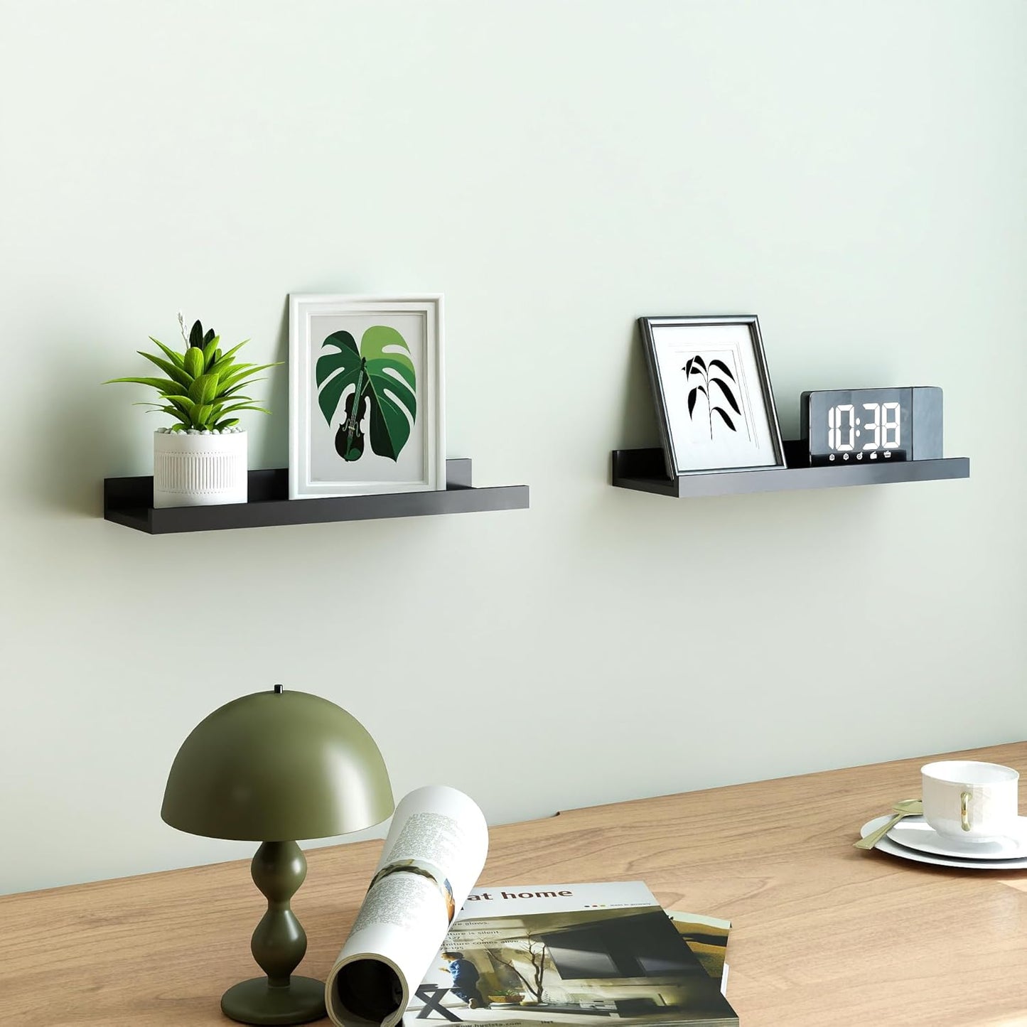 Skiennix Black Floating Shelves | Wall-Mounted Wood Storage for Bedroom, Living Room & More - Set of 2, 14 Inches