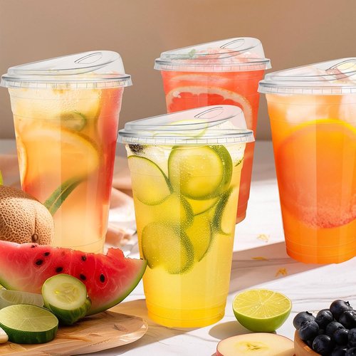 GGOLDMER 20 oz Clear Plastic Cups - 25 Sets with Strawless Sip Lids for Iced Coffee & Smoothies