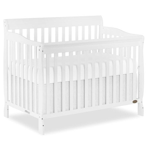 Dream On Me Ashton 4-in-1 Convertible Baby Crib - Sustainable Pinewood, White Finish, 4 Mattress Heights