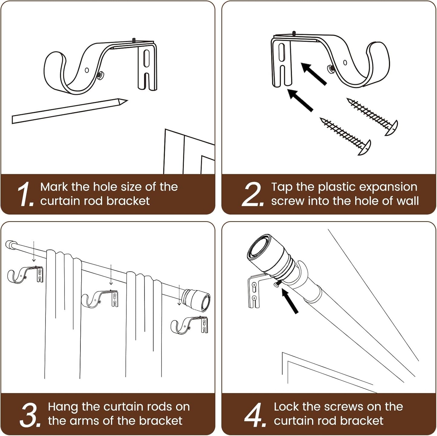Skiennix Matte Black Curtain Rod - Adjustable 30-144 Inch Heavy Duty Telescopic Design | 2 Pack