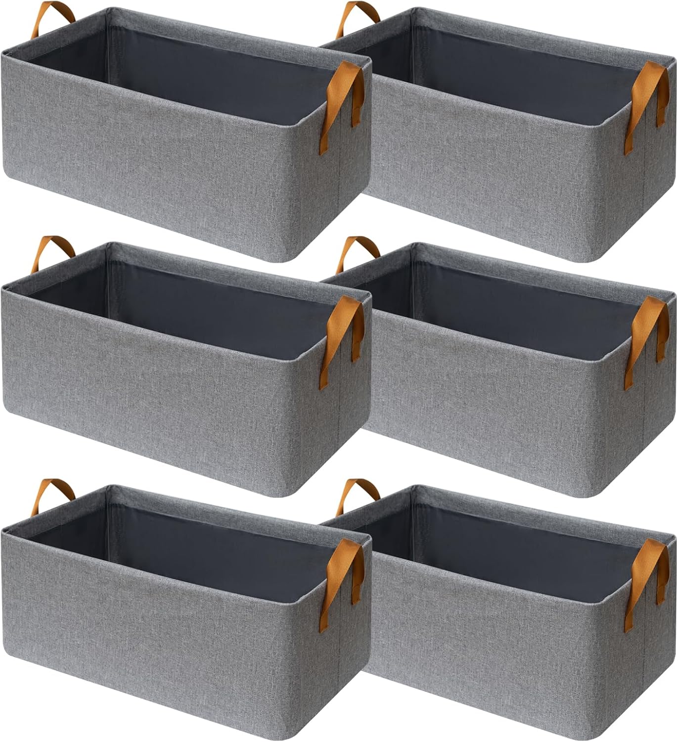 SNWDN Storage Bins - 6 Pack Medium Fabric Baskets for Closet Organization with Handles | Gray 15''L x 10''W x 8''H